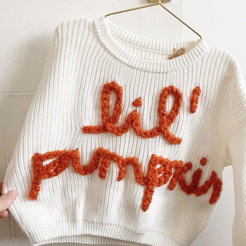Hand Embroidered Kids Sweater Lil’ pumpkin
