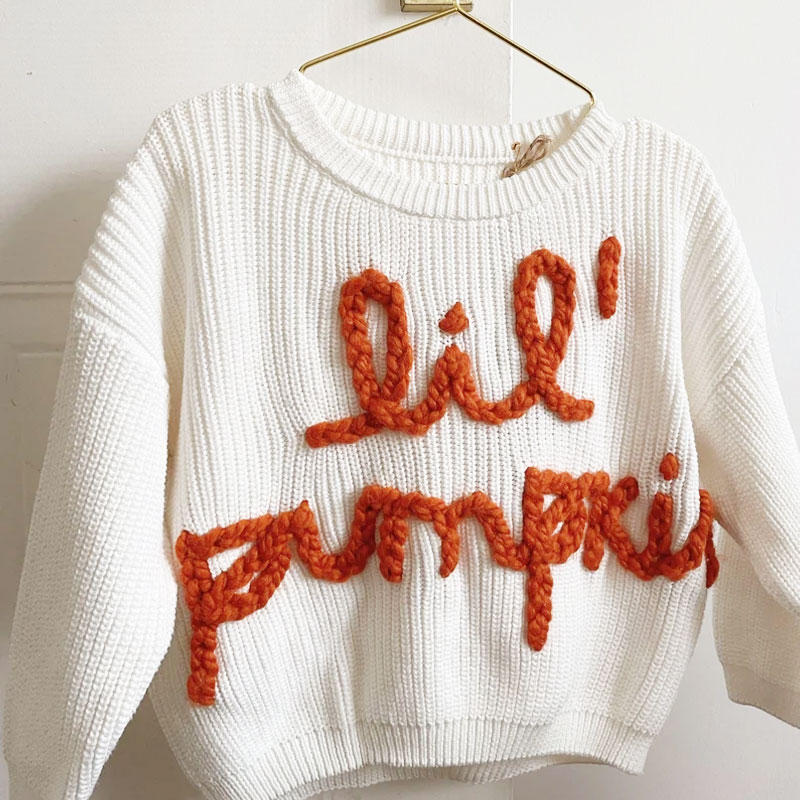 Hand Embroidered Kids Sweater Lil’ pumpkin