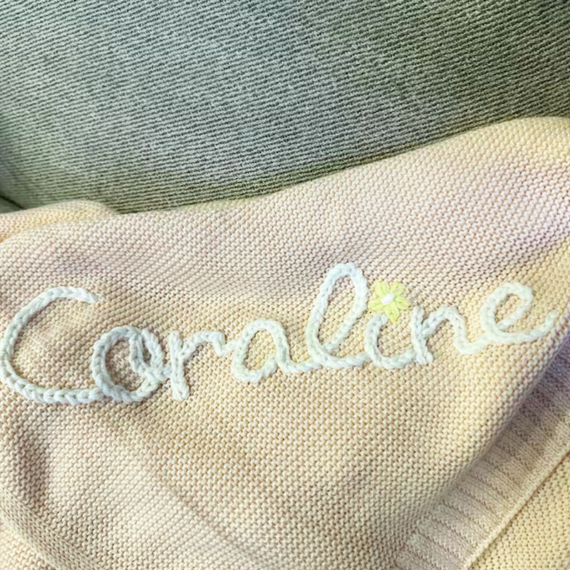 Hand Embroidered Knit Baby Blanket With Name