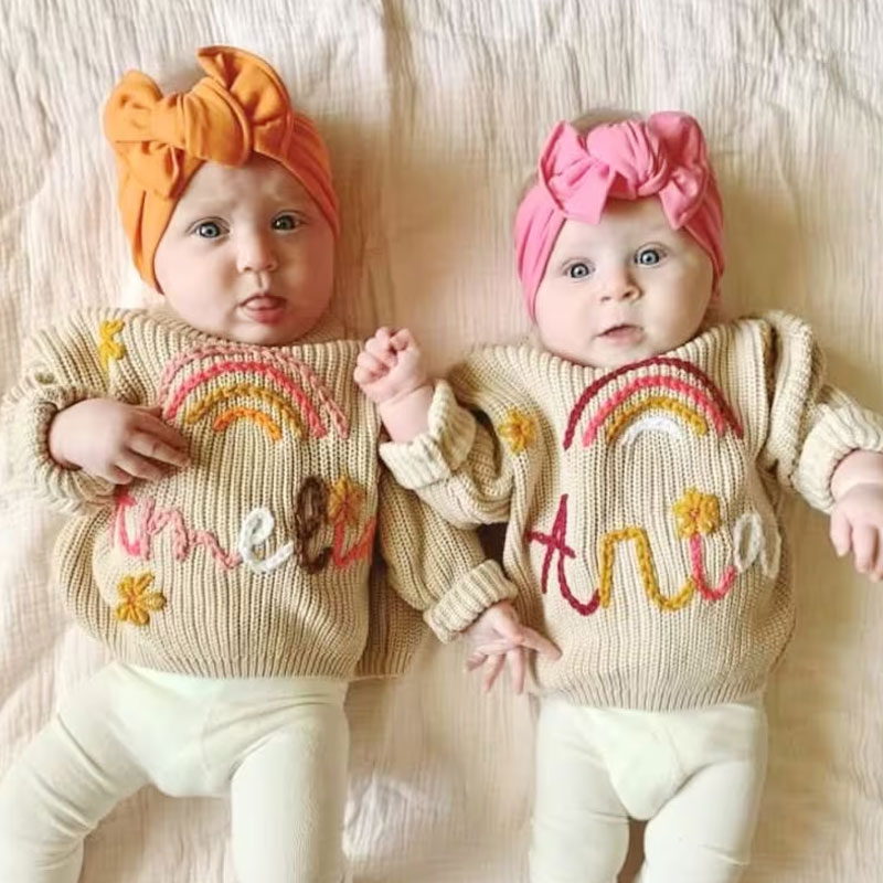 Hand Embroidered Oversized Personalized Baby Name Sweaters
