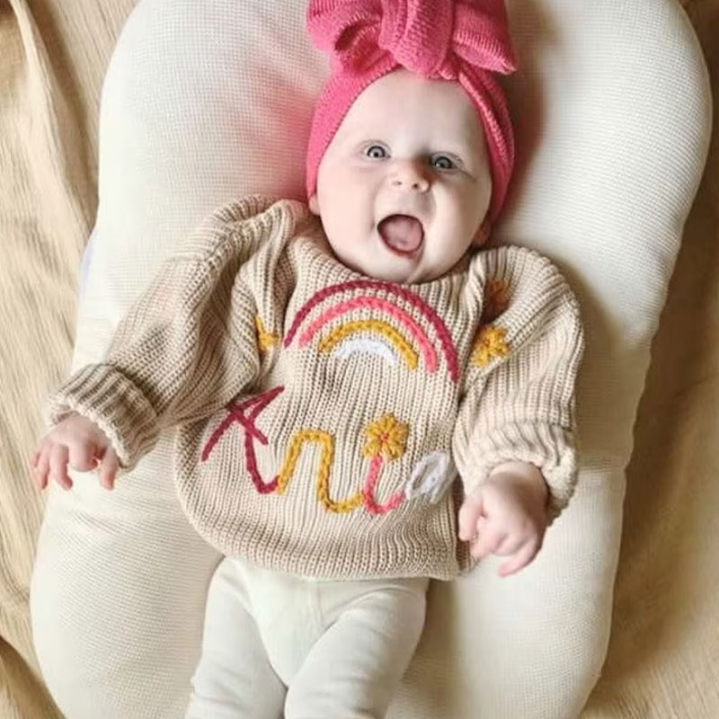 Hand Embroidered Oversized Personalized Baby Name Sweaters