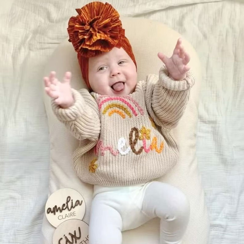 Hand Embroidered Oversized Personalized Baby Name Sweaters