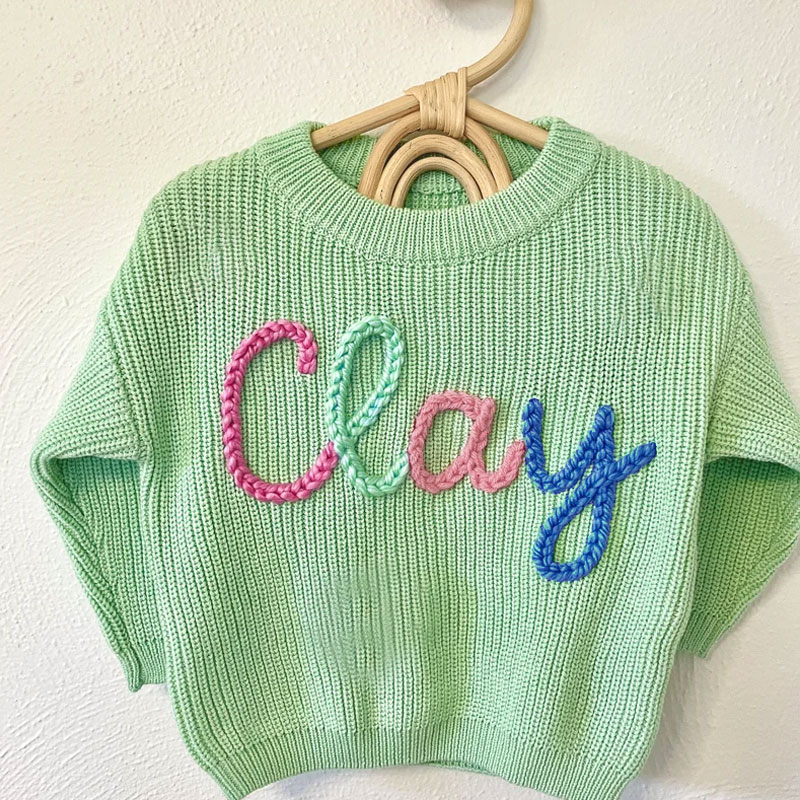 Hand Embroidered Rainbow And Name Baby Sweater