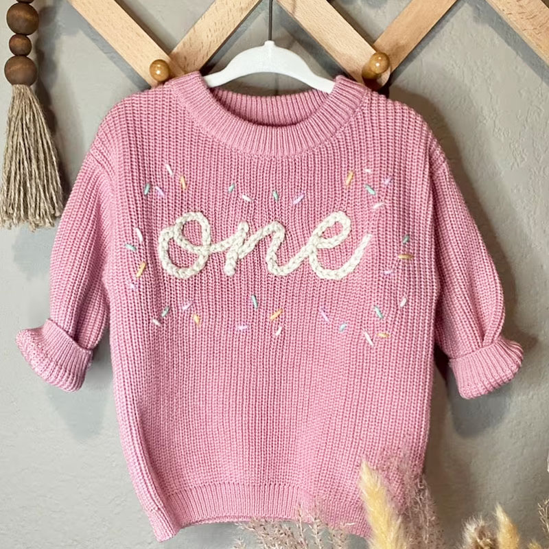 Hand embroidered One Sweater First Birthday