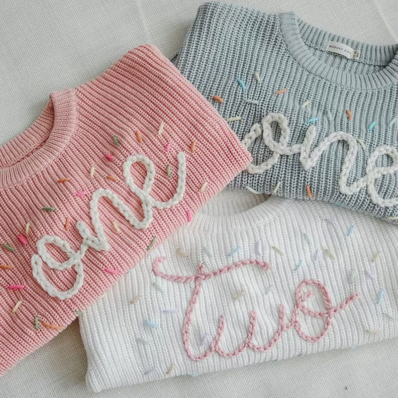 Hand embroidered One Sweater First Birthday
