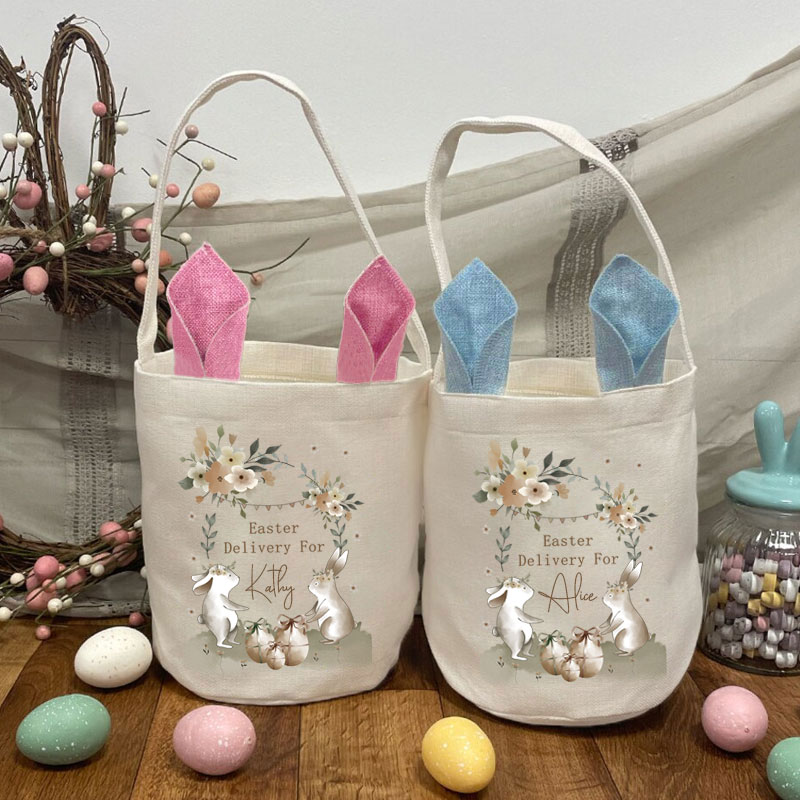 Happy Easter Bunny Tote Bag Kids Easter Basket