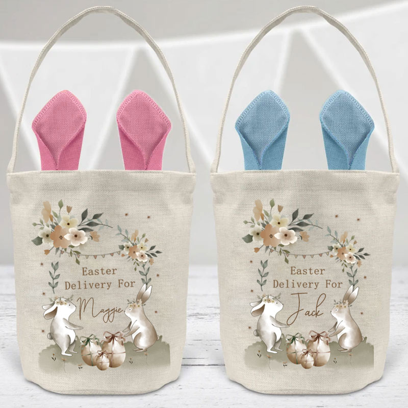 Happy Easter Bunny Tote Bag Kids Easter Basket
