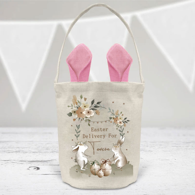 Happy Easter Bunny Tote Bag Kids Easter Basket