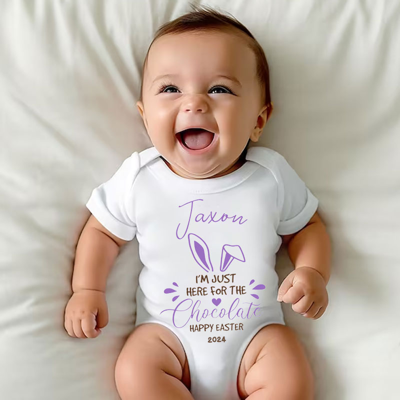 Just Here For The Chocolate Bunny Ears Baby Grow Bodysuit