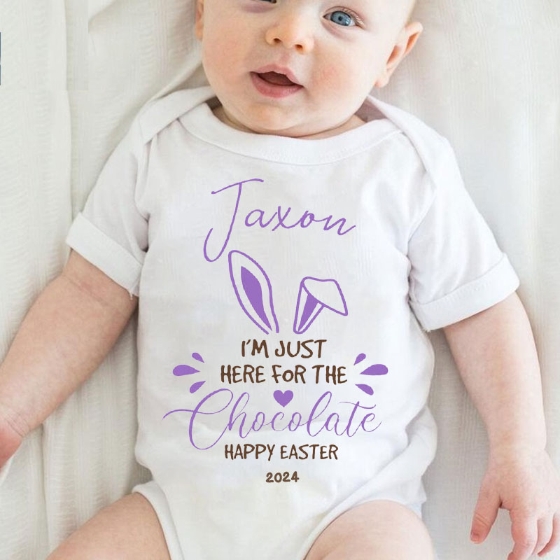 Just Here For The Chocolate Bunny Ears Baby Grow Bodysuit