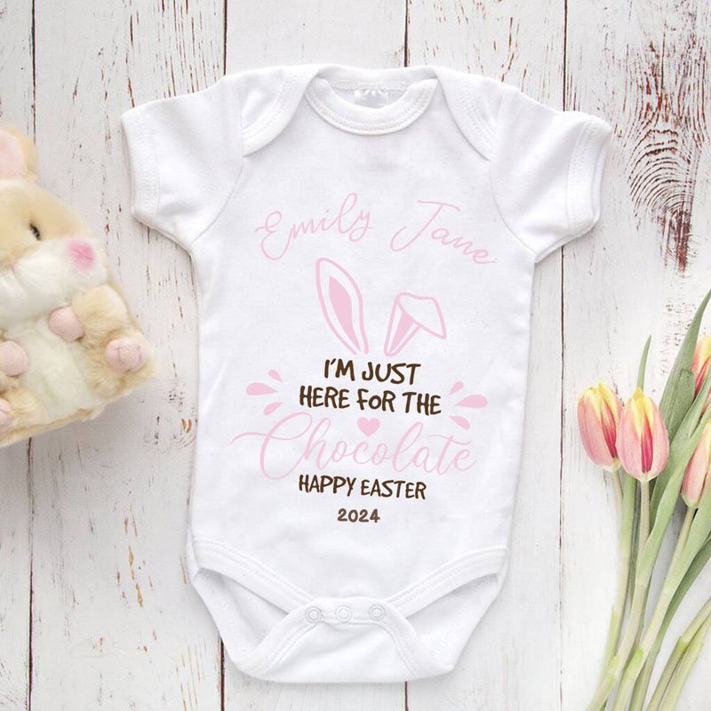 Just Here For The Chocolate Bunny Ears Baby Grow Bodysuit