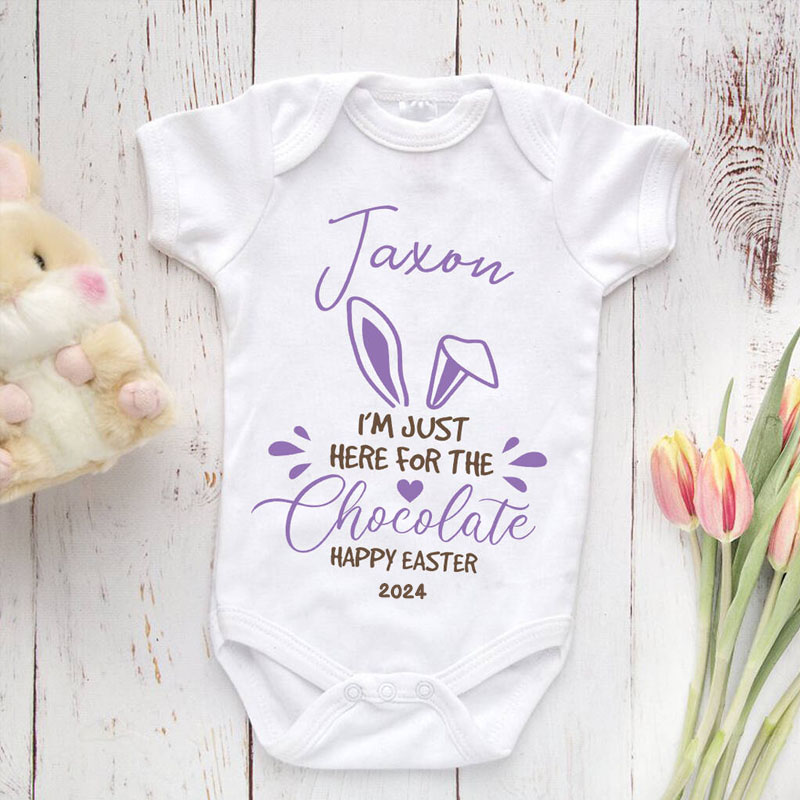 Just Here For The Chocolate Bunny Ears Baby Grow Bodysuit
