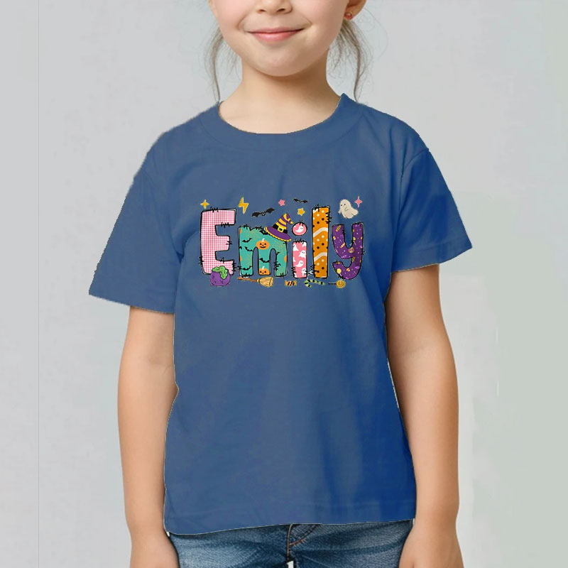 [Youth Shirt / 2-14 Years]Kids Halloween Ghost Name Shirt