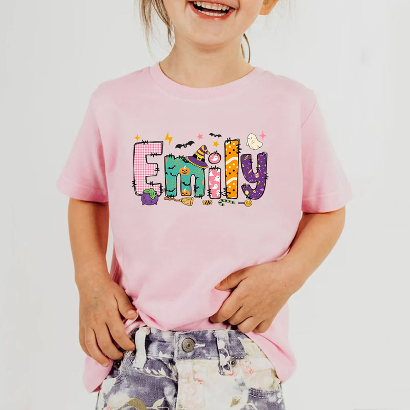 [Youth Shirt / 2-14 Years]Kids Halloween Ghost Name Shirt