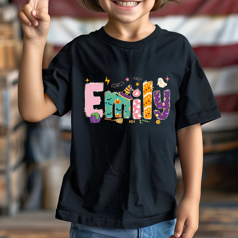 [Youth Shirt / 2-14 Years]Kids Halloween Ghost Name Shirt
