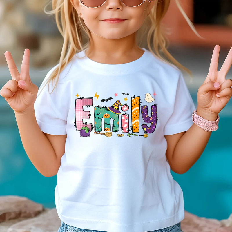 [Youth Shirt / 2-14 Years]Kids Halloween Ghost Name Shirt