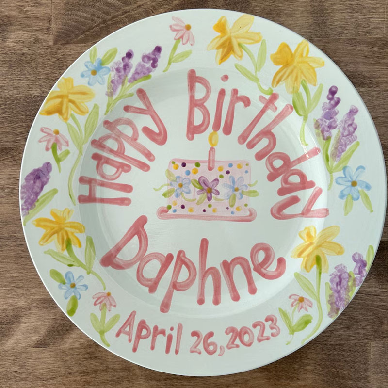Ladybug Girls birthday plate pink gingham ribbon