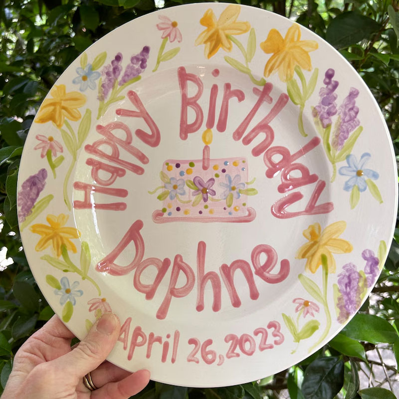 Ladybug Girls birthday plate pink gingham ribbon