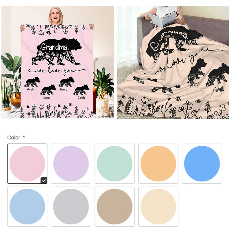 Personalized Floral Mama Bear Fleece Blanket with 1-10 Baby Bears