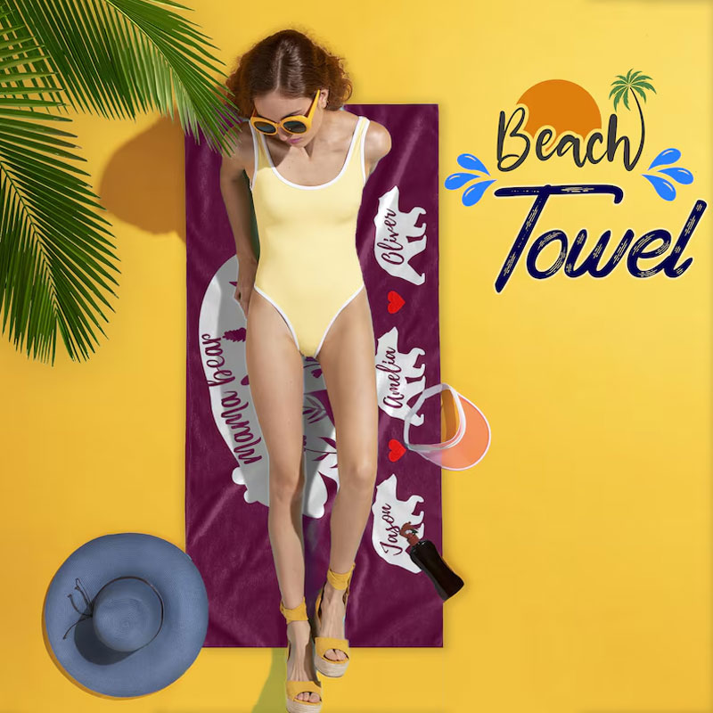 Mama Bear Towel Mom Custom Beach Towel