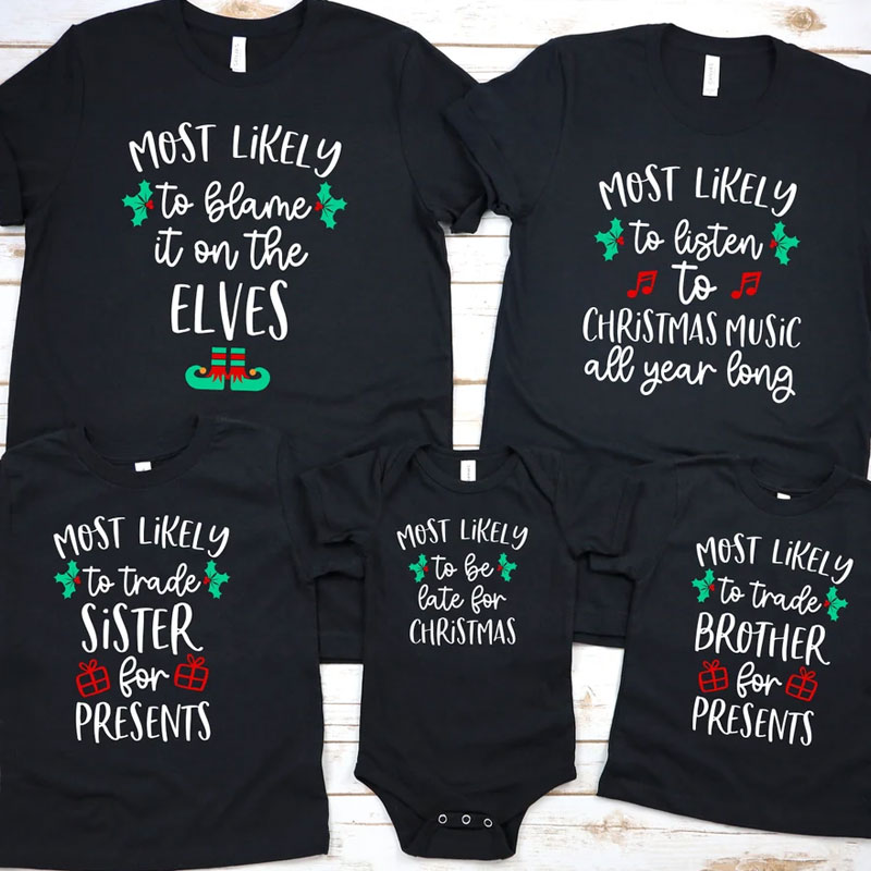 [Adult Tee] Matching Family Christmas Shirts Most Likely To Funny Group