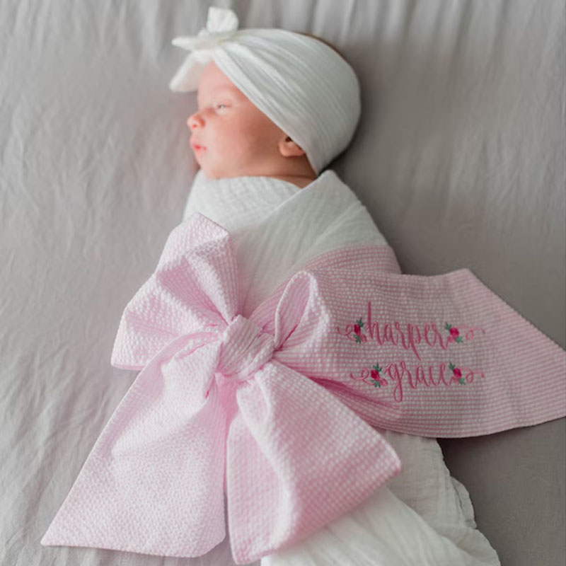 Monogrammed Baby Swaddle With Bow