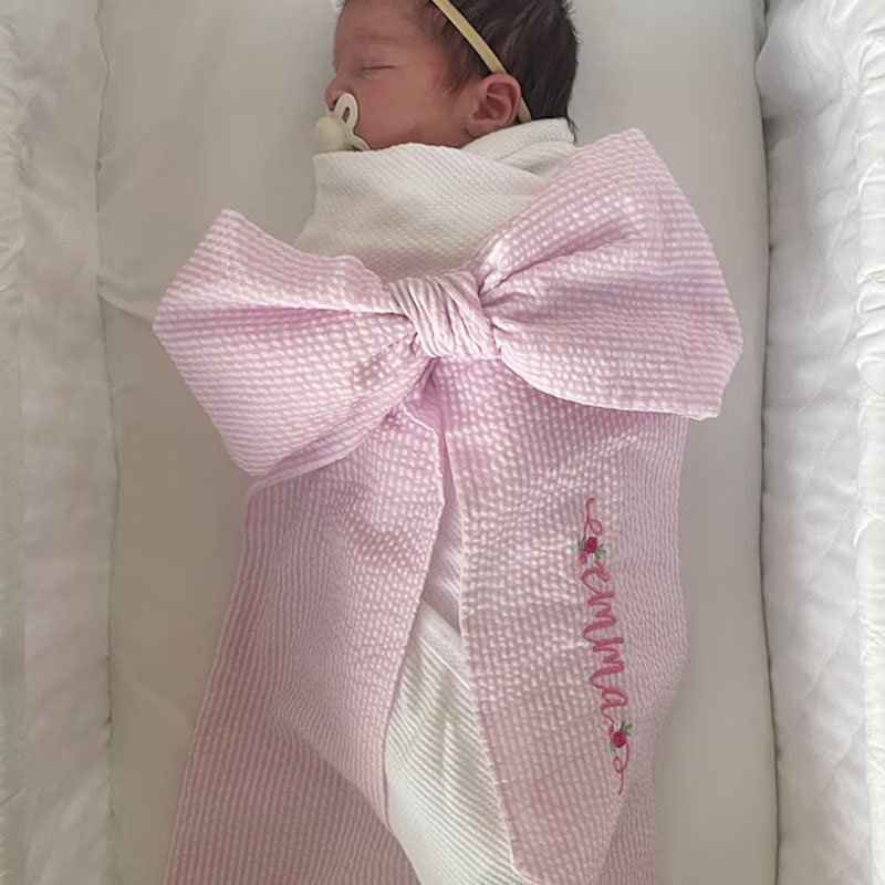 Monogrammed Baby Swaddle With Bow