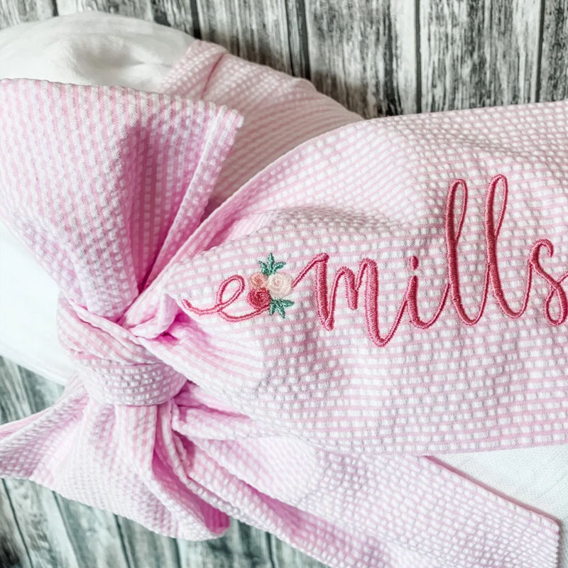 Monogrammed Baby Swaddle With Bow