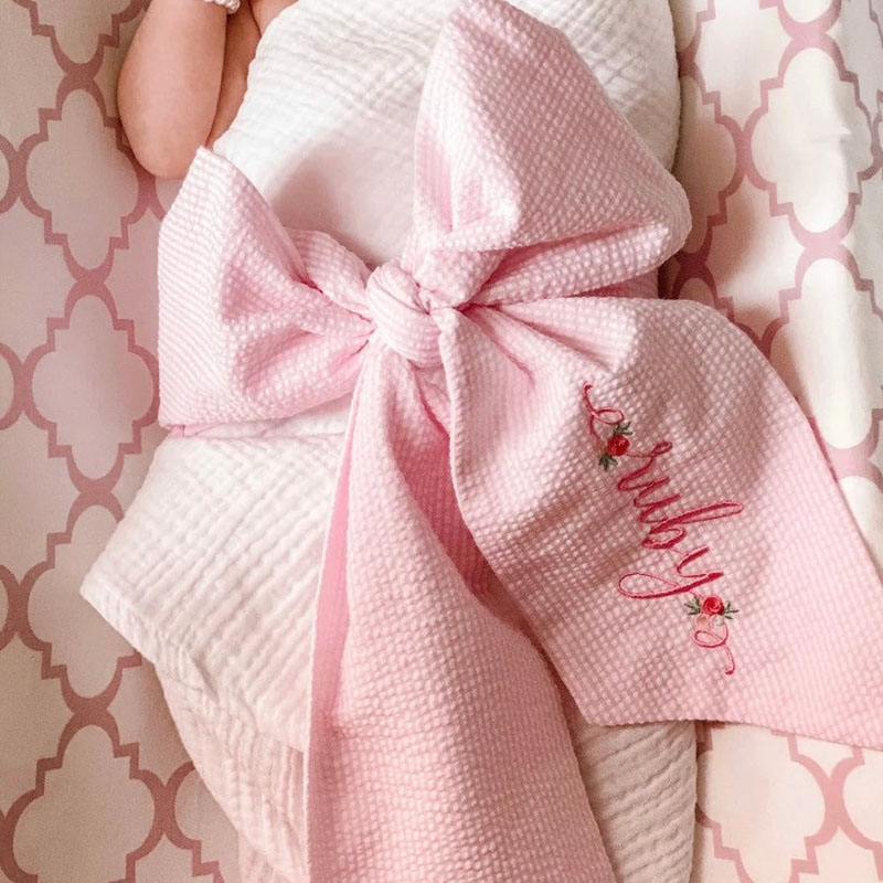 Monogrammed Baby Swaddle With Bow