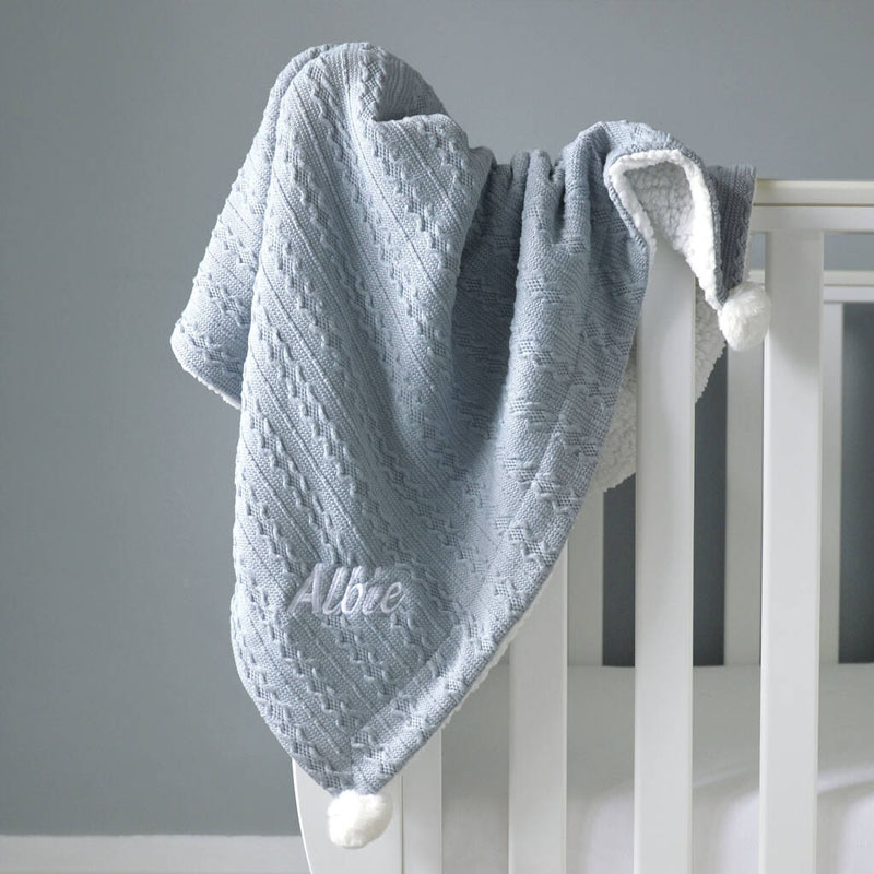 Personalised Cable Knit Pom Pom Blanket