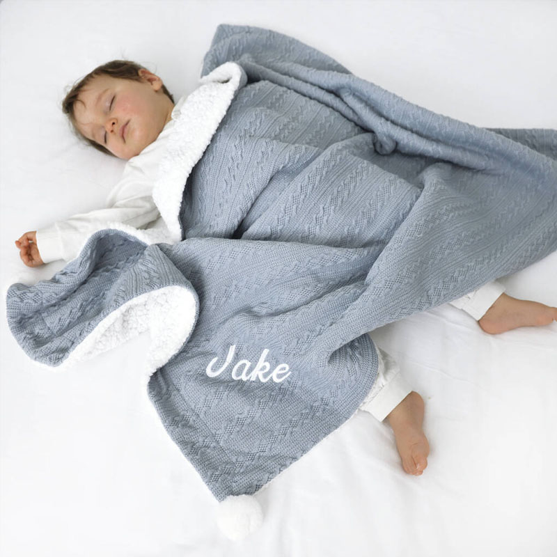 Personalised Cable Knit Pom Pom Blanket