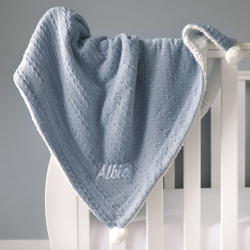 Personalised Cable Knit Pom Pom Blanket
