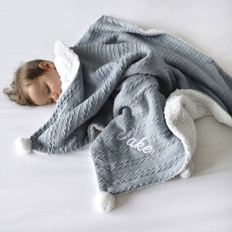 Personalised Cable Knit Pom Pom Blanket