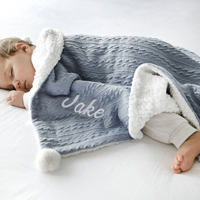 Personalised Cable Knit Pom Pom Blanket