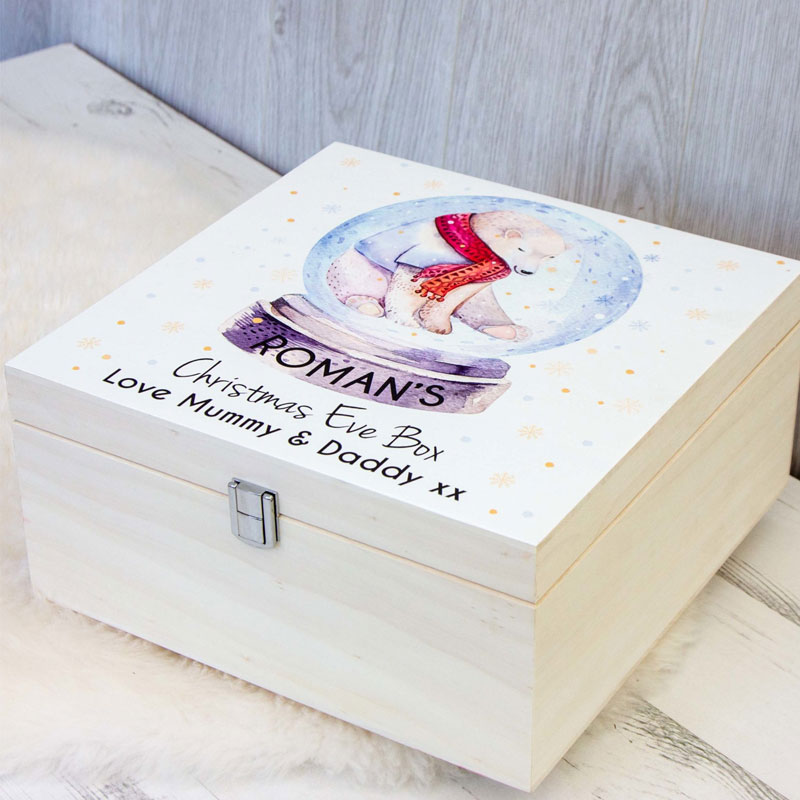 Personalised Christmas Eve Box Snowglobe Polar Bear Design