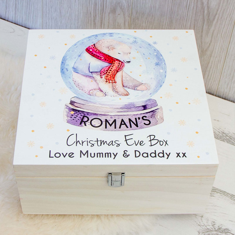 Personalised Christmas Eve Box Snowglobe Polar Bear Design