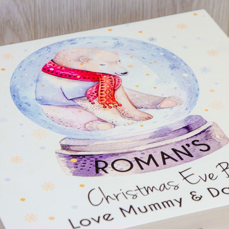 Personalised Christmas Eve Box Snowglobe Polar Bear Design