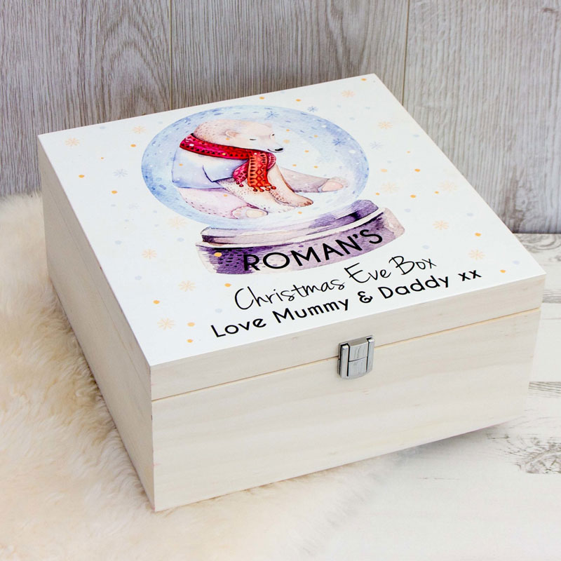 Personalised Christmas Eve Box Snowglobe Polar Bear Design