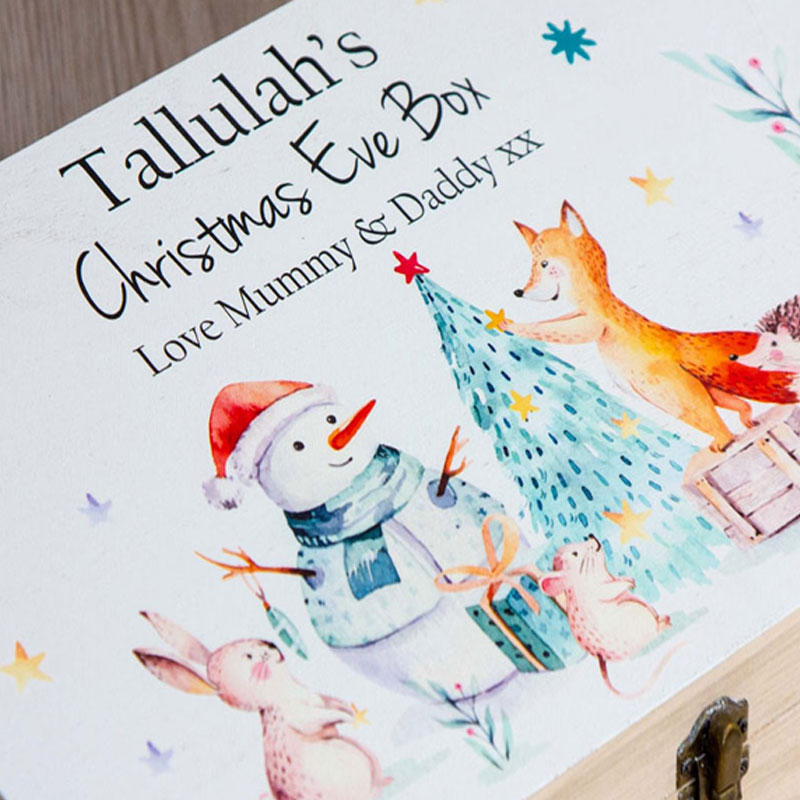 Personalised Christmas Eve Box Watercolour Forest Animals Design
