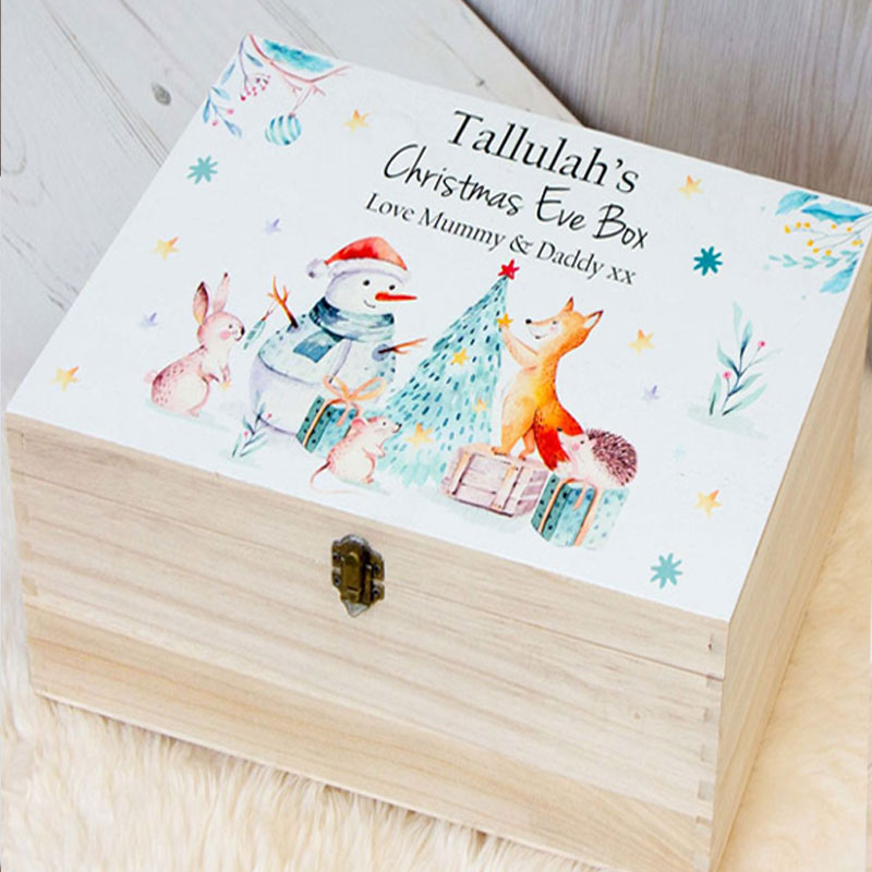 Personalised Christmas Eve Box Watercolour Forest Animals Design
