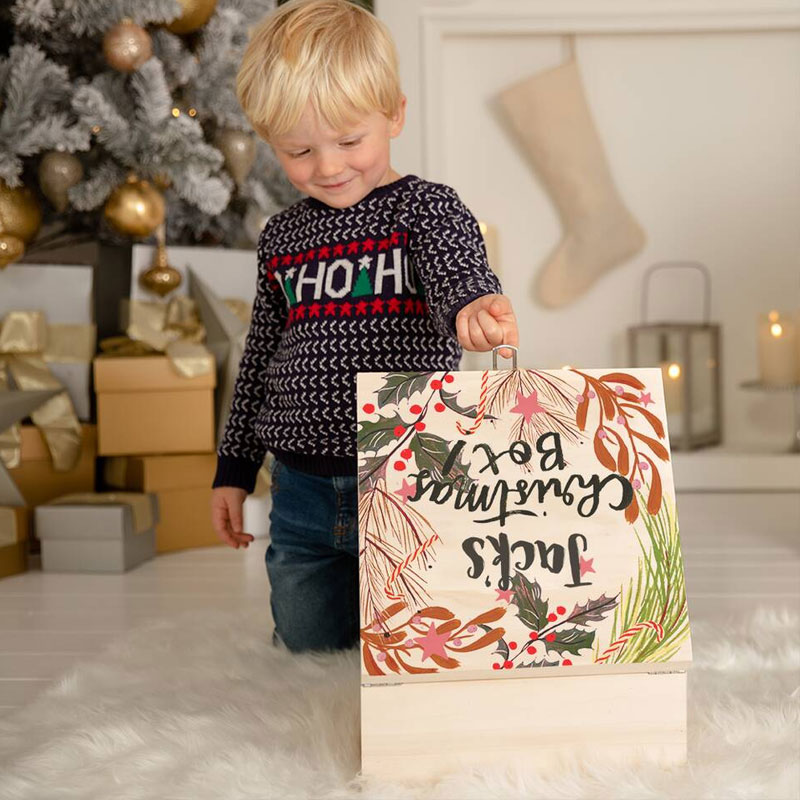 Personalised Christmas Eve Seasonal Foliage Wooden Box