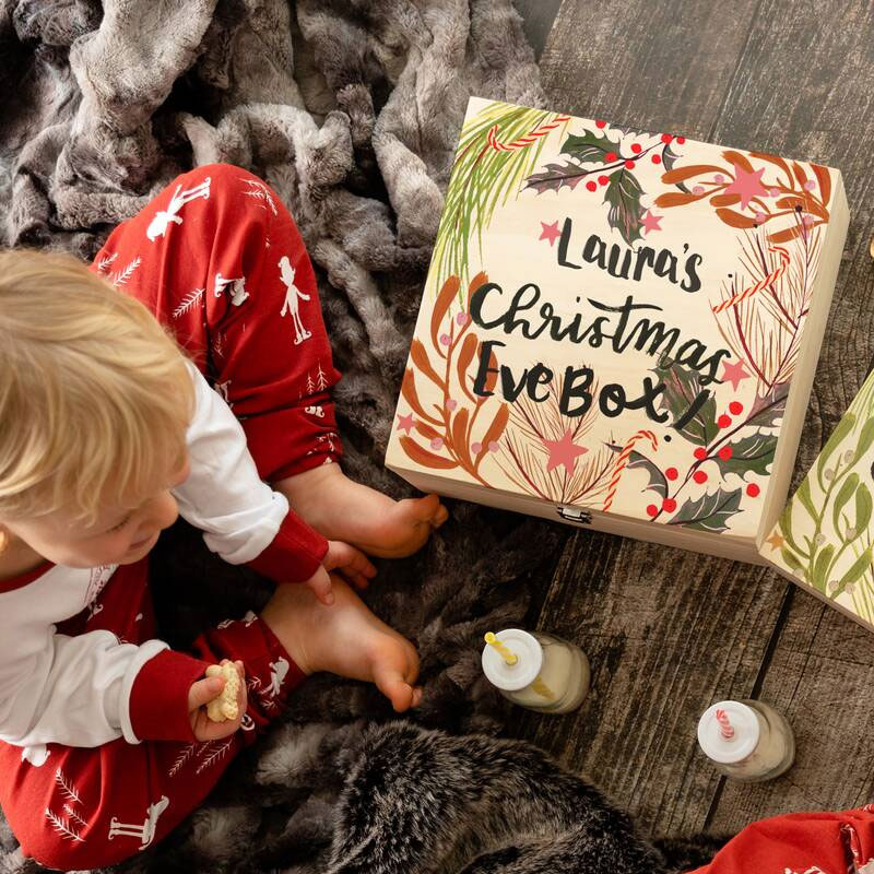 Personalised Christmas Eve Seasonal Foliage Wooden Box