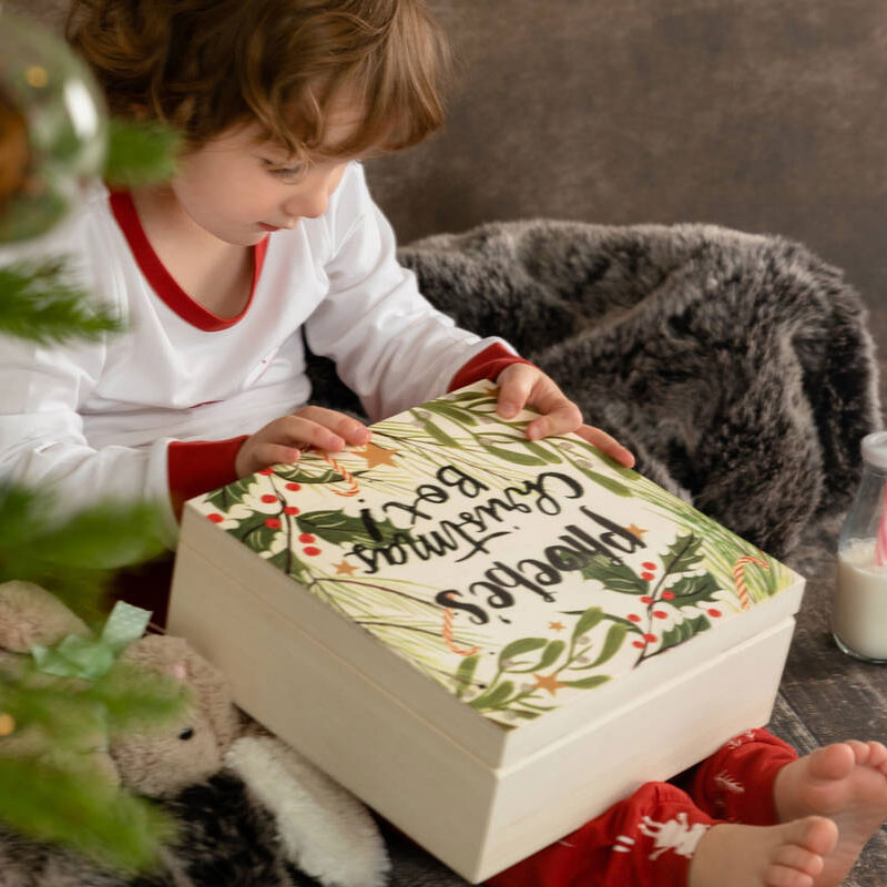 Personalised Christmas Eve Seasonal Foliage Wooden Box