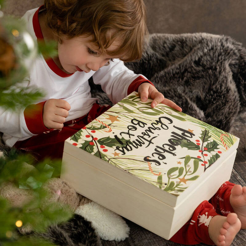 Personalised Christmas Eve Seasonal Foliage Wooden Box