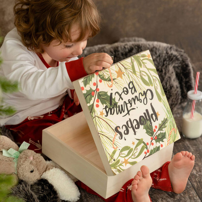Personalised Christmas Eve Seasonal Foliage Wooden Box