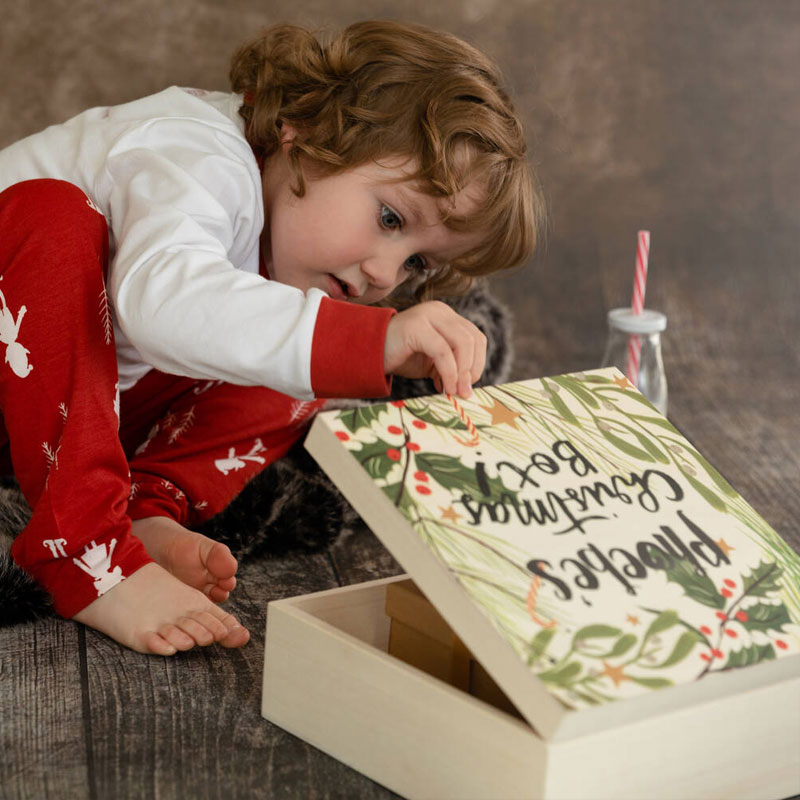 Personalised Christmas Eve Seasonal Foliage Wooden Box