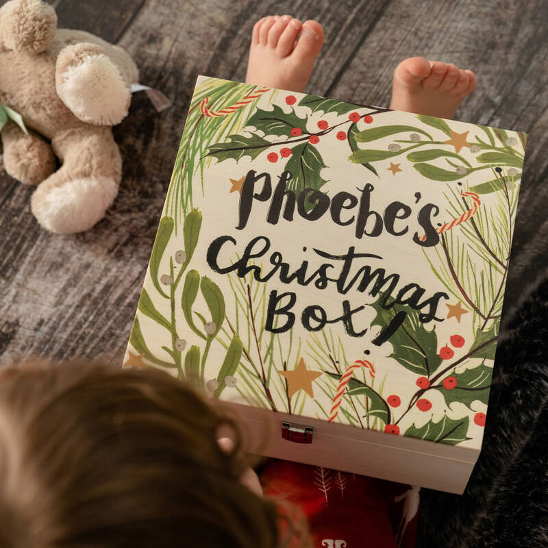 Personalised Christmas Eve Seasonal Foliage Wooden Box