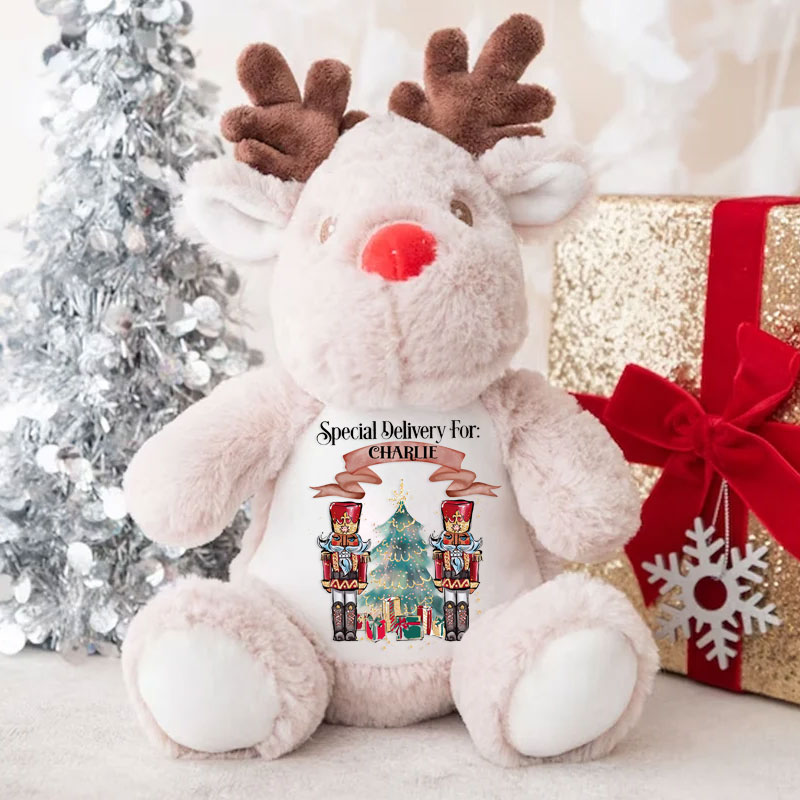 Personalised Christmas Plush Toys Reindeer Nutcracker Design