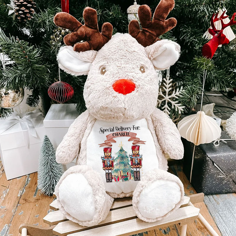 Personalised Christmas Plush Toys Reindeer Nutcracker Design
