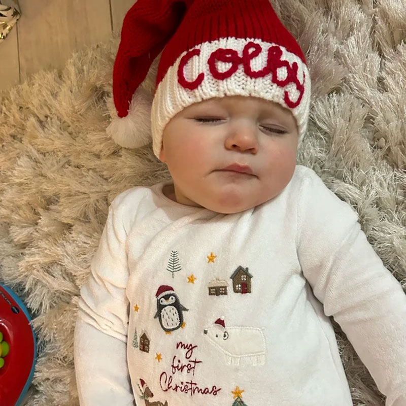 Personalised Christmas Santa Hat Baby Toddler Hand Embroidered Name